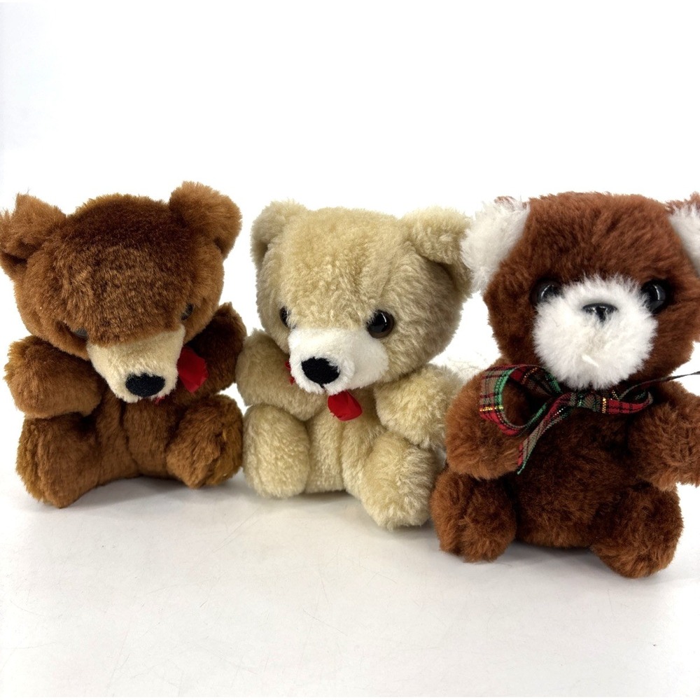 Vintageβ Mary Meyer & Norman Plush Teddy Bear Lot Bows Brown 5" Tall